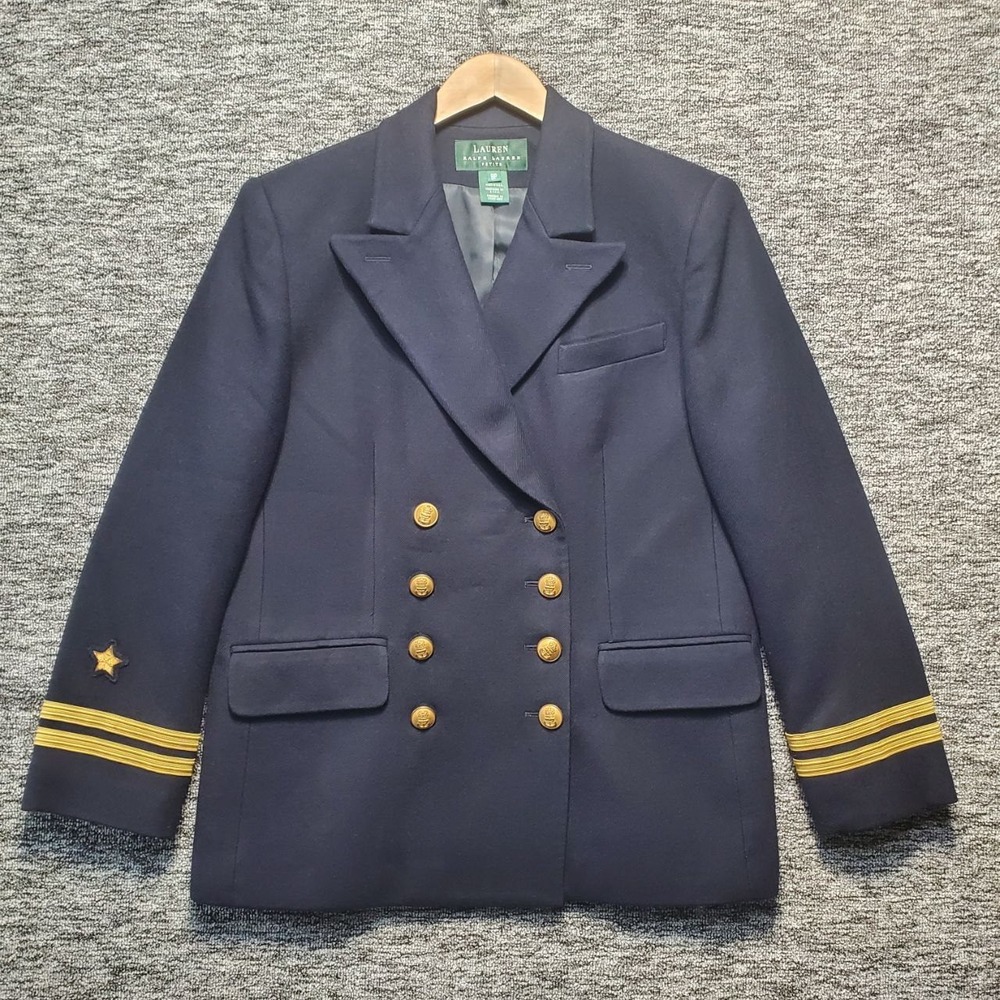 Lauren Ralph Lauren Blazer Women 8P Navy Nautical Double Breasted Wool‎ Jacket